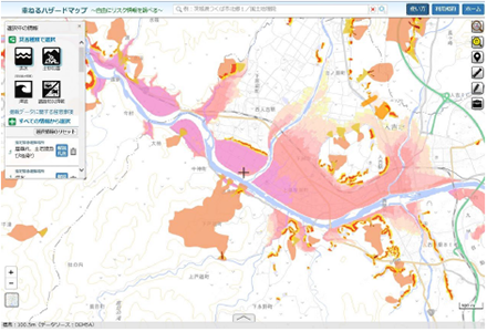 図：洪水と土砂災害が発生するリスクが高い地域（人吉市周辺）